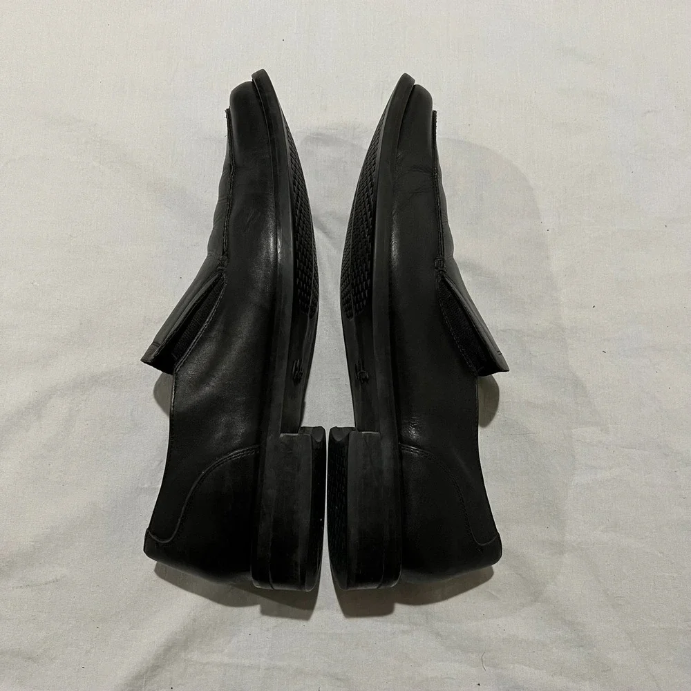 Cole Haan Mens Black Leather Square Toe Comfort Slip-On Dress Shoes Size 12